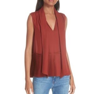 FRAME Rust Pleated Peplum Hem Silk Tank Size Small